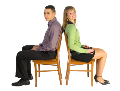 Woman and man on the chairs.